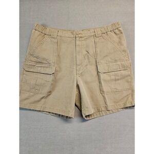 Savane Mens Khaki Dark Tan Cotton Cargo Shorts Elastic Waist W40 Utility